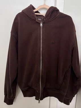 Kith Dark Brown Full-Zip Hoodie with Embroidered Logo